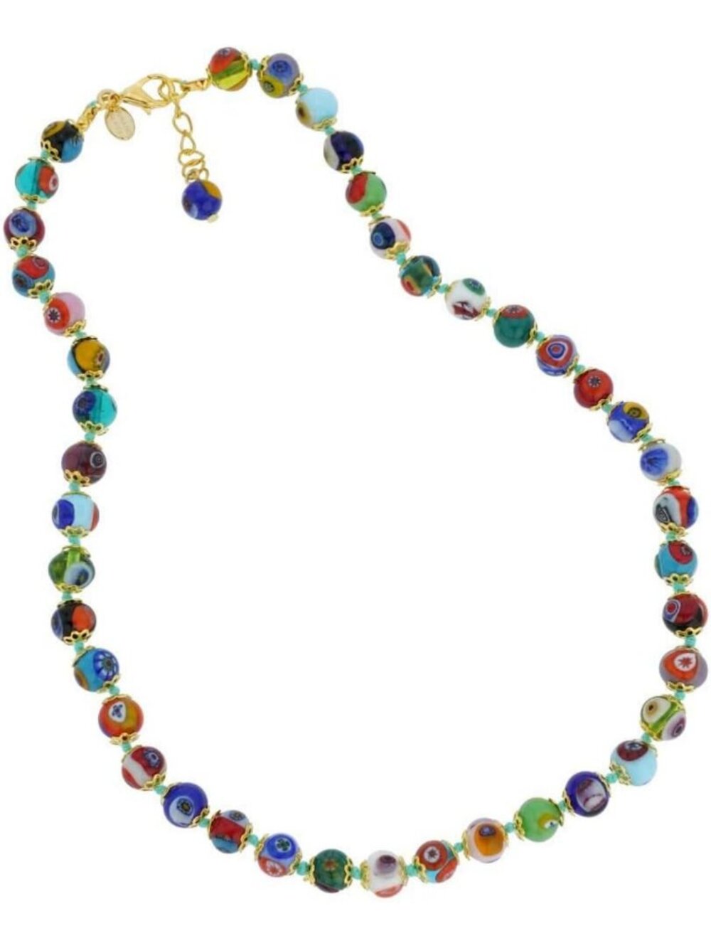 Handmade Murano Glass Necklace 17" - Colorful Millefiori Mosaic Beads for Women